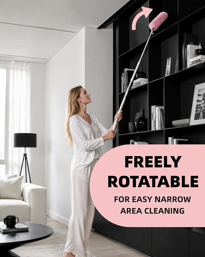 6 ft Extendable Duster Kit with 50 Pink Refills for Swiffer Duster | 360 Heavy Duty Duster Refills, 5X Microfibers Trap Dust, Long Extended Handle for Ceiling Fan, Vents and Hard to reach Areas