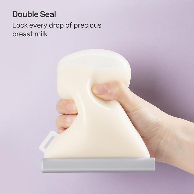Nuliie 7 Pcs Reusable Silicone Breastmilk Storage Bags, 12oz/360ml Double Leak-Proof Breastmilk Freezer Bags, BPA Free Self-Standing Milk Bags for Breastfeeding, Baby Food Pouches