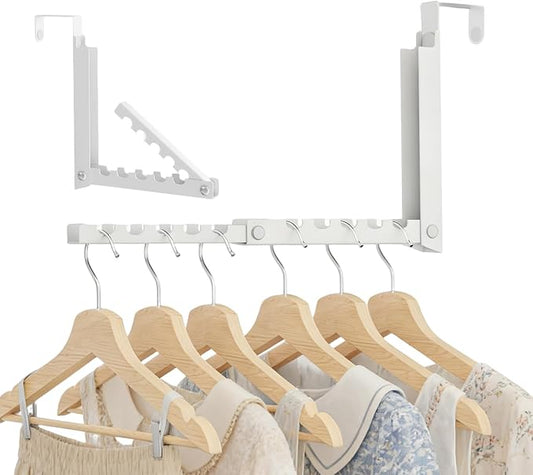 1 Pack Over The Door Hooks,Over The Door Clothes Hanger with 10 Ridges,Space-Saving Over The Door Drying Rack,Door Hooks for Hanging Clothes,Larger Capacity Over The Door Hanger White