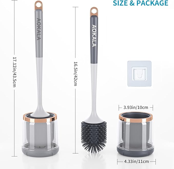 Silicone Toilet Brush and Holder Set, Toilet Bowl Brush with Tweezers Long Handle, Toilet Cleaner Brush for Bathroom Deep Cleaning, Elegant Toilet Scrubber Bathroom Accessories (Light Gray)