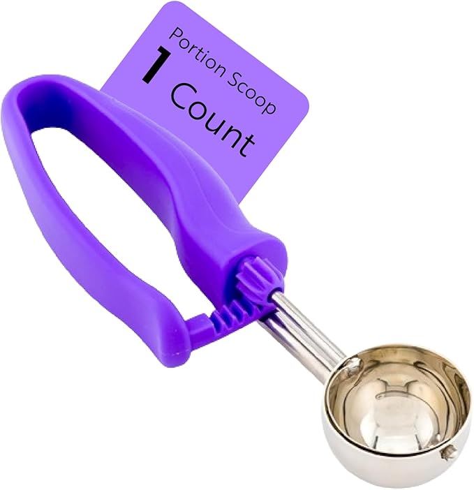 Restaurantware Portion Control Scoop 1 Stainless Steel 0.86 Ounce Ambidextrous Handle Serving Scoop, Purple Color-Coded Commercial Kitchen Baking Tool For Cookie Dough Or Mashed Potatoes