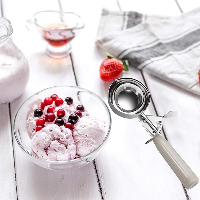 TOPKITCHEN Commercial-Grade Ice Cream Scoop 3.25 oz, 18/8 Stainless Steel Cookie Scoop with Plastic Handle, Portion Control Disher Scoop for Bakeries, Restaurants & Dessert Shops, #10, Ivory