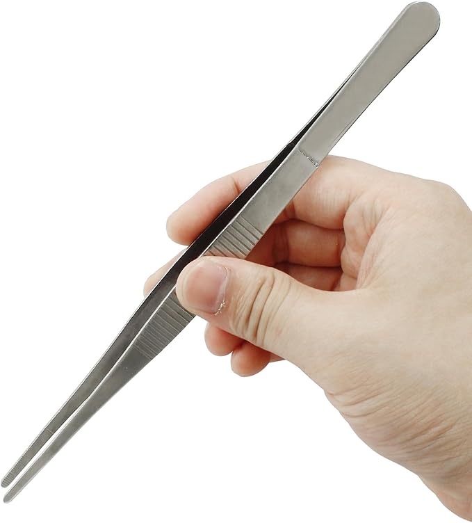 2Pcs Kitchen Tweezers Tongs, Cooking Tweezers, Chef Tweezers professional, Long Handle Food Tweezers, Stainless Steel Tweezers for Culinary, Bar, BBQ, Plating (12"Round Tip + 8"Point Tip Sets)