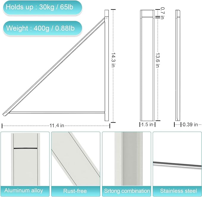 Clothes Drying Rack Folding Indoor,Laundry Room Organization,Wall Mounted Drying Racks for Laundry,Laundry Drying Rack Collapsible,Laundry Drying Rack,Retractable Clothesline (White)