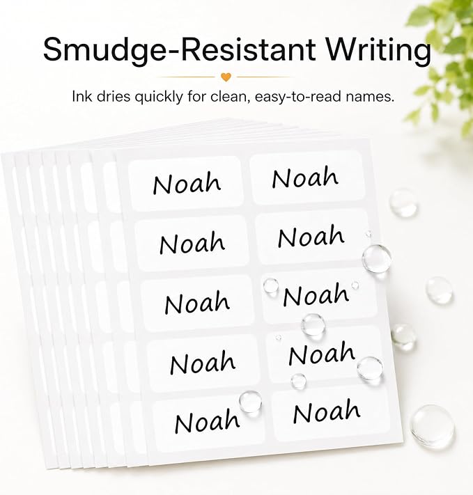 All Purpose No-Iron Kids Clothing Labels, 80-Pack | Self-Stick Write-On Fabric Labels for Camp, School, Daycare, Nursing Care, Toys, Organizing, Washer & Dryer Safe