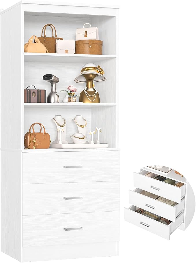 Aheaplus 23.6" Closet Drawers System, Wood Closet Organizer System with 3 Drawers, Modular Small Walk-in Closets Storage Unit, White (23.6" L x 13.8" W x 71" H)