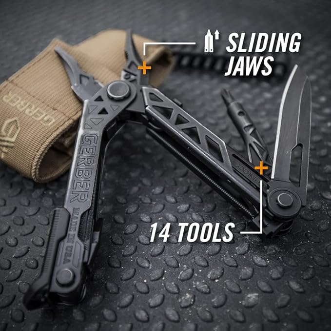 Gerber Gear Center-Drive Multitool - With Needle-Nose Pliers, 3.25" Blade & Center-Axis Bit Driver - Includes Magnetic Flathead & Phillips Bits - Comes with Coyote Brown Sheath - Made in USA - Black