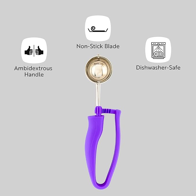 Restaurantware Portion Control Scoop 1 Stainless Steel 0.86 Ounce Ambidextrous Handle Serving Scoop, Purple Color-Coded Commercial Kitchen Baking Tool For Cookie Dough Or Mashed Potatoes