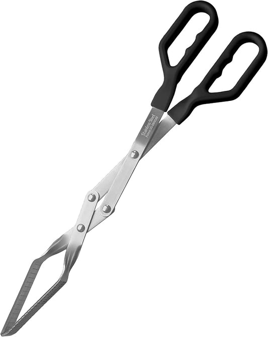 Shark BBQ Pitmaster Grill Tongs, 2X Stronger, Heavy-Duty for Big Hands & Large Cuts. Long-Reach Barbecue Grilling Tongs. Premium Stainless Steel Tong (Black)