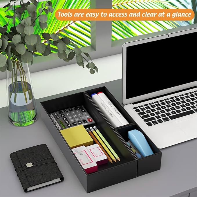 Black Bamboo Drawer Organizer - Silverware&Utensil Holder Organizer for Kitchen Drawers, Multi-Use Drawer Dividers Boxes for Bathroom Counter，Cabinet, Garage, Office Desk, Makeup, Jewelry (15"6"2.5") | Silverware Cutlery Utensil Tray, Multi-Use Drawer ...