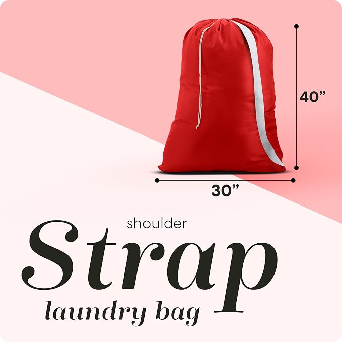 Handy Laundry Bag with Shoulder Strap 30"x40", Extra Large, Red | Holds 2+ Loads, Heavy Duty Rip-Stop Nylon, Machine Washable Drawstring Dirty Clothes Sack, College Dorm, Travel & Storage, XL