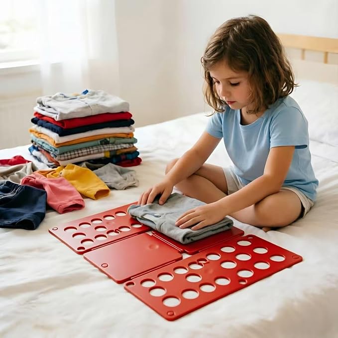 Toddler Small Clothes Folding Board for 2-8 Years - Foldable Home Laundry Storage Organizer, Space-Saving Folding Tool for Toddler Wardrobe, Black (Toddler Exclusive, Not for Adults) (Red)