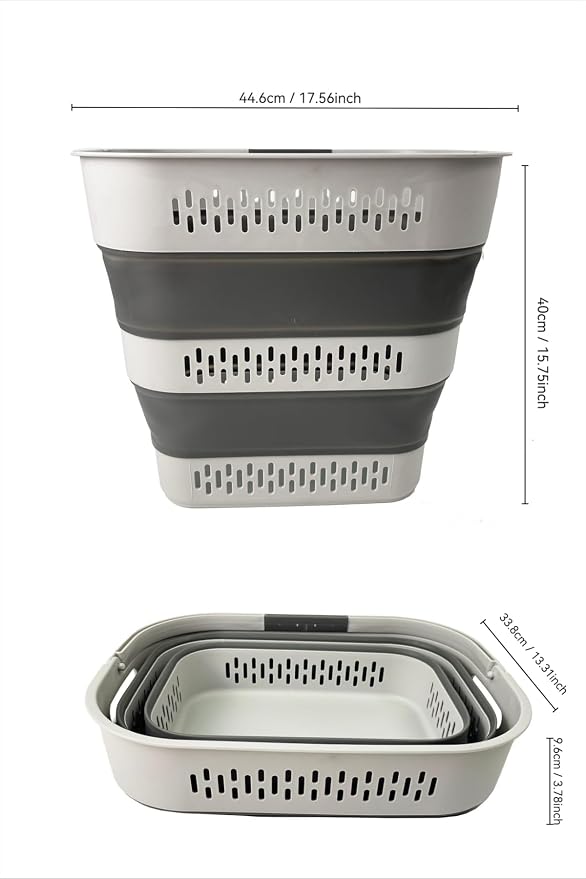SAMMART 38L(10 Gal) Collapsible Laundry Basket - Foldable Pop-Up Storage Container/Organizer-Portable Space Saving Hamper, Measure 17.5x13.3x15.7"/3.8" Expanded/Collapsed (2, Grey)