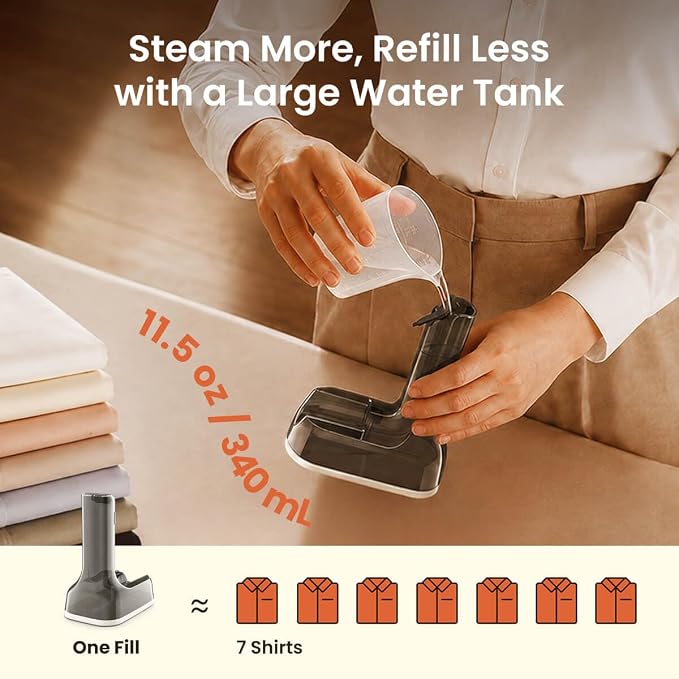 86lux Vacuum Steamer for Clothes, Handheld Travel Garment Steamer, Beige | 340ml Large Water Tank,3800Pa Suction, Fast Heat-Up 2-in-1 Steam Iron Wrinkle Remover for Travel, Shirts & Delicates