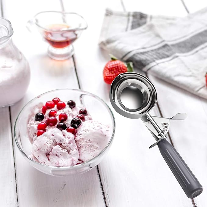 TOPKITCHEN Commercial-Grade Ice Cream Scoop 4 oz, 18/8 Stainless Steel Cookie Scoop with Plastic Handle, Portion Control Disher Scoop for Bakeries, Restaurants & Dessert Shops, #8, Grey