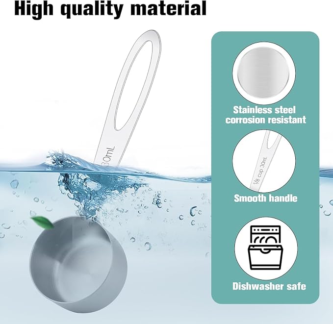 2 Tbsp Measuring Scoop Set, Stainless Steel Coffee Scoop with Long & Short Handle, 30ml Metal Measuring Spoon for Ground Coffee, Protein Powder, Baking, 1/8 Cup, 2 Pack