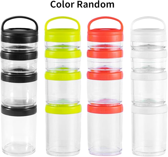 Portable Travel Stackable Snack Containers, 4 Jar - 40cc,60cc,100cc,150cc Scale Jar,Nut Box,Snack Storage Jars and Portion Control,Twist-Lock Food Storage Container with Lid(Random Color)