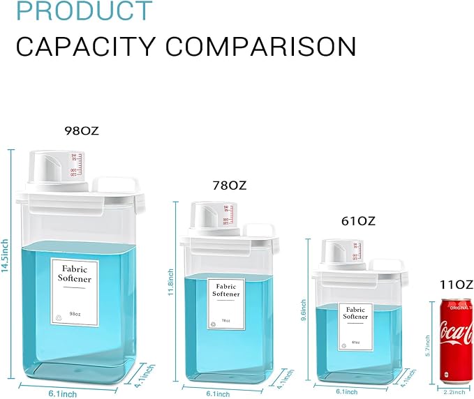 3 Pack Laundry Detergent Dispenser, 78oz Laundry Soap Dispenser, Refluxable Laundry Detergent Container, Plastic Liquid Laundry Detergent Dispenser for Laundry Room Organization with 6 Labels