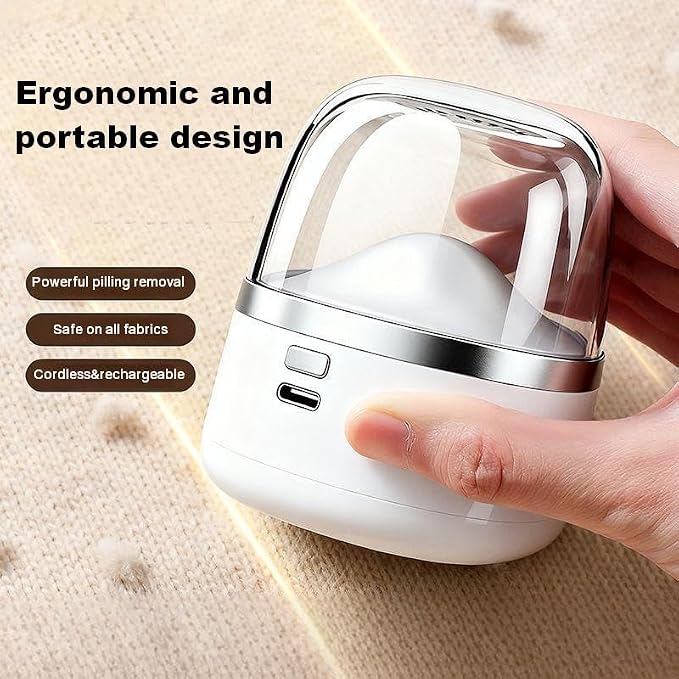 Electric Fabric Shaver – USB Rechargeable Lint Remover with 6 Blades, Safe for All Fabrics, Clothes, Sweater, Sofa & Furniture – Portable Pilling Remover for Home & Travel (White)