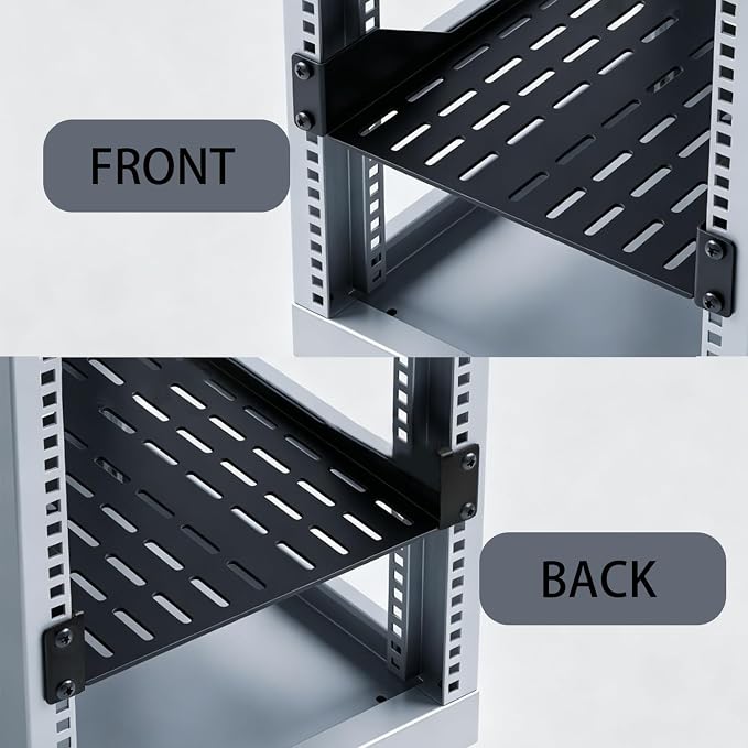 2PCS 1U Server Rack Shelf, 7.8" Depth Vented Rack Mount Cantilever Tray for 10 Inch Network Equipment Rack & Cabinet and Network Shelf Server Cabinet, 22lbs Capacity of Vented 1U Shelf