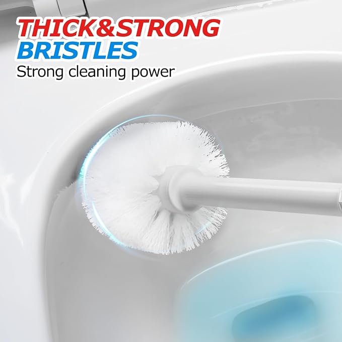 FORASTO 2Pack 2 in 1 Toilet Brush and Plunger Set, Extended Handle Plunger，Toilet Bowl Brush Plunger Set,Bathroom Cleaning Tools ，Toilet Brush Plunger Combo，Cleaning Supplies（Cream Grey）