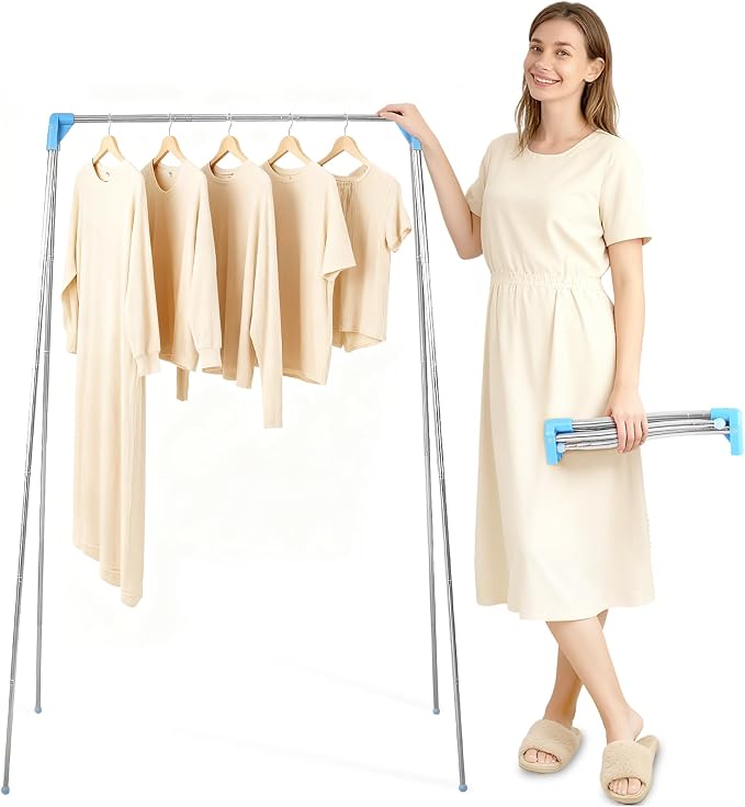 Twist-to-Lock Portable Clothes Drying Rack, Foldable Garment Rack for Travel, Dance Competitions, Collapsible Hanging Rack for Camping, Hotel & Dorm Use (With Hanger)