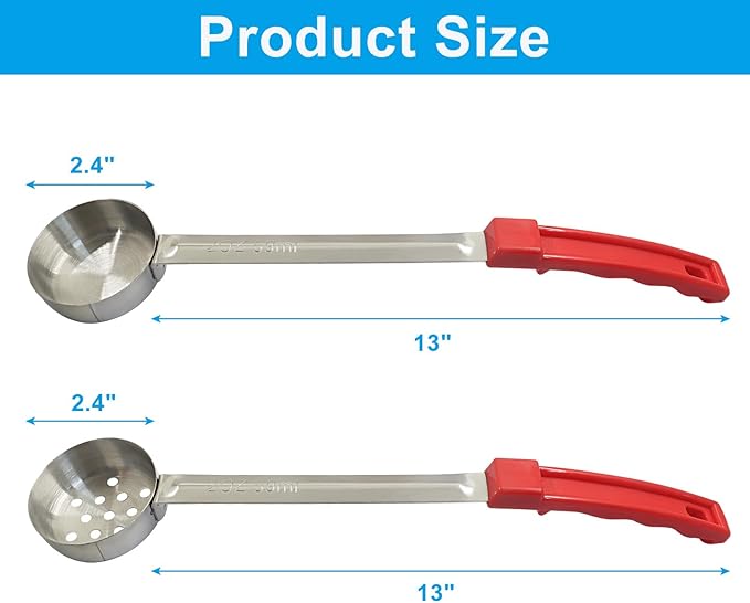 Hordion 4 Pcs Portion Control Serving Spoons Ladle Scoops, Food Measuring Ladle Utensils Proportion Manage Slotted and Unslotted Scoops for Weight Loss(Red, 2oz)