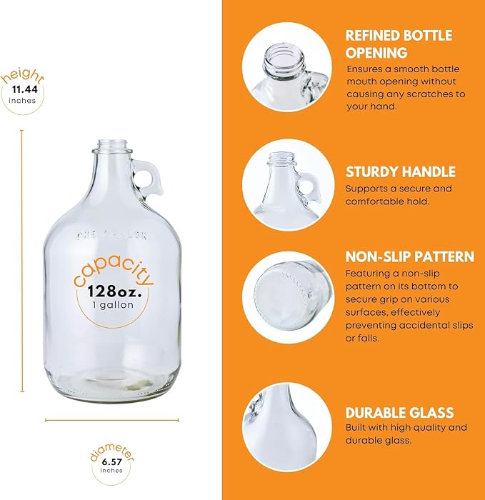 Glass Laundry Detergent Dispenser 4-Pack with Pumps | 1 Gallon Glass Jug | Food-grade Laundry Detergent Pump Dispenser with airtight screw-top lid | non-slip base and 1.4 oz pump for liquid