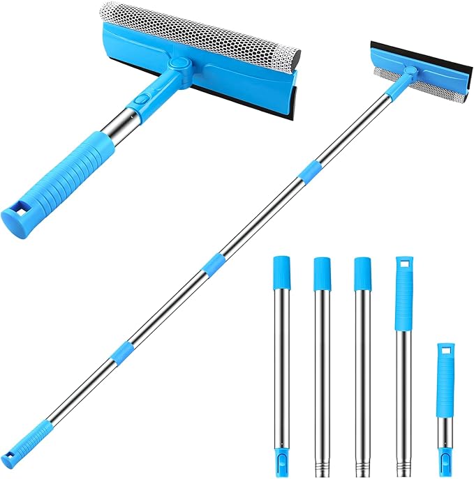 SetSail Window Squeegee, 2 in 1 Window Cleaner Tool with 57-in Extension Pole and Sponge Professional Squeegee for Window Cleaning Car Windshield Glass Shower, Blue