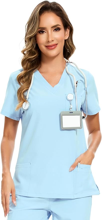 Scrubs Tops for Woman - Soft Stretch, V-Neck Tops | 3 Pockets, Side Split Design, Short Sleeve, Breathable & Lightweight Nursing Shirt, Easy-Care Fabric for All-Day Comfort