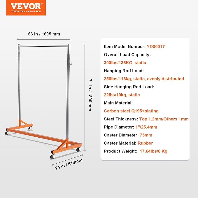 VEVOR Z Rack, Industrial Grade Z Base Garment Rack, Rolling Sturdy Steel Z Base Clothing Rack with Lockable Casters, for Home Clothing Store Display Orange (3 Sets) | for Home Clothing Store Display, 3 Packs, Space-Saving Storage, Quick Assembly, with ...