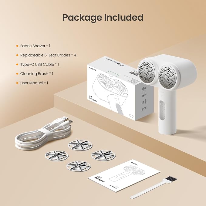 Mosthink Fabric Shaver, 2-in-1 Electric Lint Remover & Build-in Lint Brush | Dual-Head Lint shaver for Clothes Furniture | 3-Speed Fuzz & Pilling Remover | Sweater Shaver with LED Display | Rechargeable
