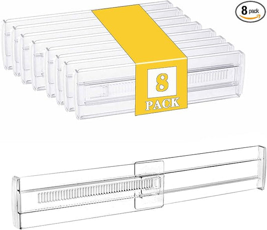 8 Pcs Drawer Dividers for Clothes,3.15" High 11.34"-19.69" clear | Adjustable Expandable Dresser Drawer Organizer, Clear Plastic Separators for Dresser, Baby Clothing