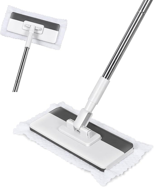 Mini Sweeper Mop,Masthome Reusable Clamp Mop with 50 " Stainless Steel Handle,1 Second Installation,Compatible with Swiffer Pads,Flat Dust Mops for House Wall, Windows, Corners - 1 Sweeping Cloth