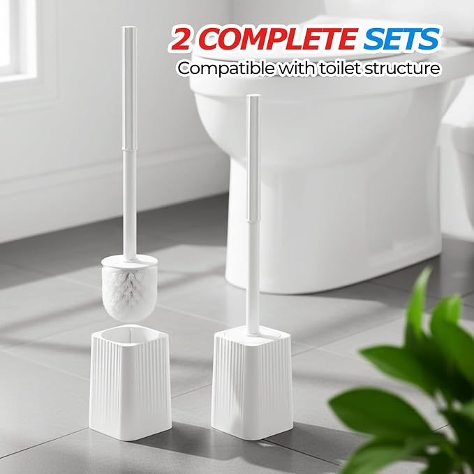 FORASTO 4Pack Toilet Bowl Brush and Holder Set - Toilet Scrubber Brush,Cleaning Brush,Bathroom Decor,Household Essentials,Cleaning Supplies,Home Essentials,White | Plastic & Bristles, 4-Pack Brush Combo, Drip-Free Holder, Bathroom Corner Storage, White...