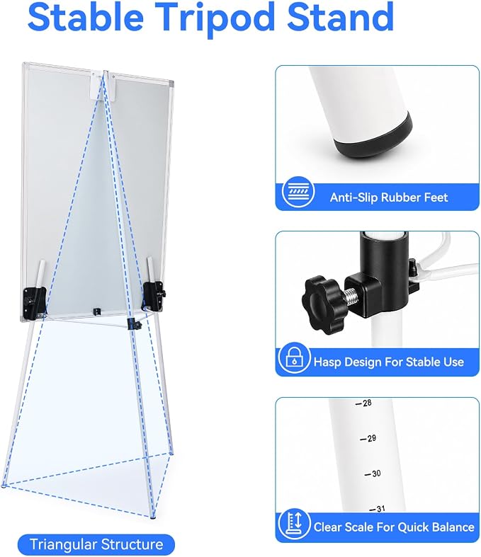 Maxtek Easel Whiteboard 36 x 24 in, Stand Tripod with Height Adjustable | 3' x 2' Magnetic Dry Erase Surface, Flipchart Stand, Portable Tripod Easel for Office, Teaching, Home and Classroom