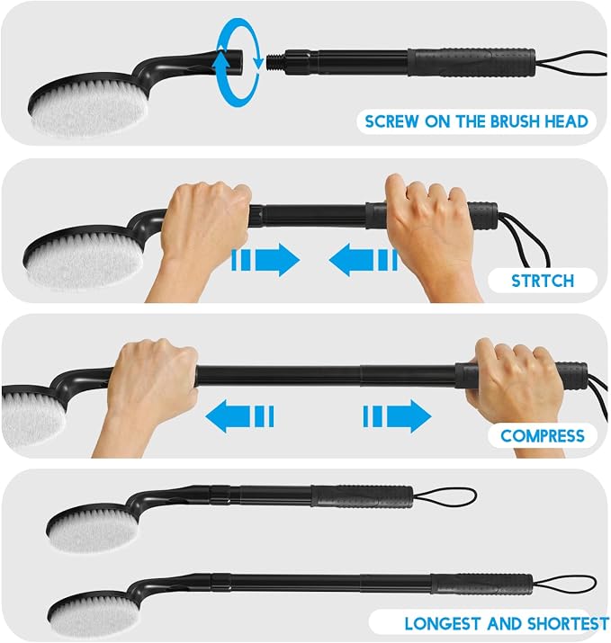 Gobiteli Back Scrubber for Shower,25" Long Handle Shower Brush for Body Exfoliator and Deep Clean,Back Washer for Shower for Men,Women and Elderly