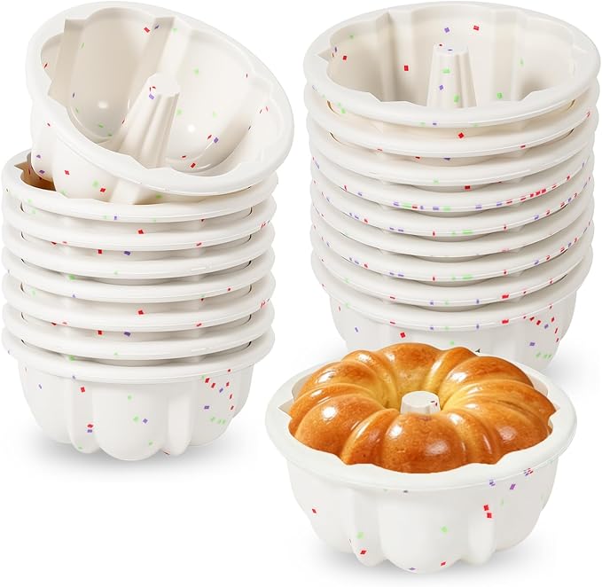 Vinino 4 Inch Silicone Fluted Tube Cake Pan with Reinforced Frame, 18-Pack | Mini Flan Molds for Baking Muffin, Jello, Pudding, Chocoflan, Nonstick Mini Cake Pan for Oven,Dishwasher Safe - Cream