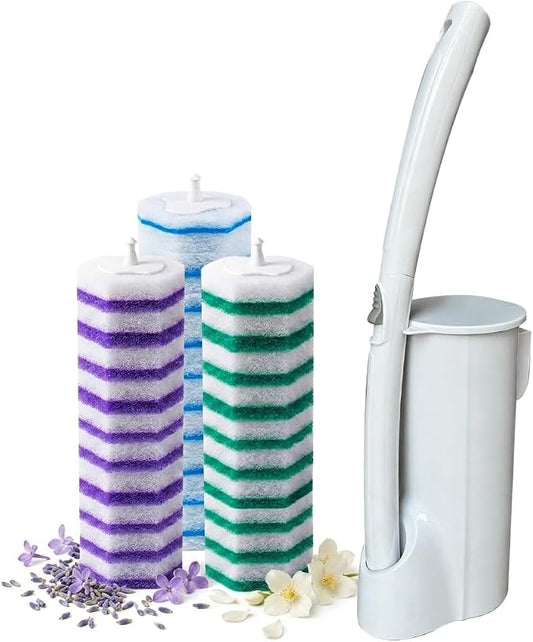 Disposable Toilet Brush Cleaning Supplies, Toilet Bowl Cleaner and Holder Set with 30 Toilet Wand Refill Pads, Wall Mounted Toliet Wand Kit Bathroom Maintenance, Storage Caddy (White)