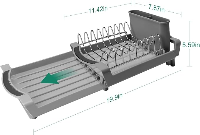 Dish Drying Rack - A Compact, Space-Saving Stainless Steel Rust-Resistant Dish Drainer Specifically Designed for Kitchen and Apartment Countertops/Sink Cabinets,11.42 to 19.9 Inches (Gray2)
