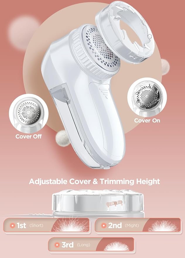 Bymore Fabric Shaver, Lint Remover, Lint Shaver Defuzzer Sweater Shaver for Clothes and Furniture with AC Adapter Pill Fuzz Remover-Pure White