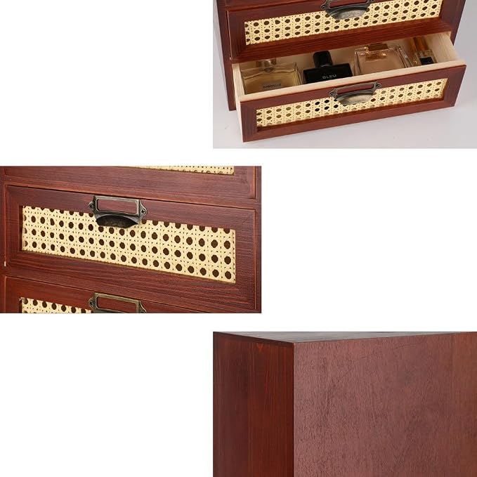 GoooodGIFT Wooden Drawers Small Wooden Box with Drawer, Brown | 3 Drawer Wood Storage Box , Vintage Desktop Organizer with Drawers, Desk Organizers for Library Card Catalog Cabinet