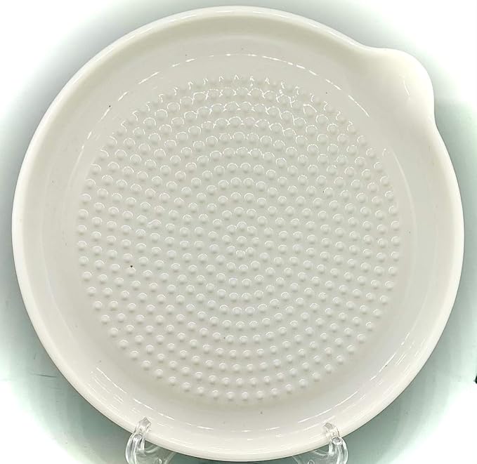 BonCera, Premium Ceramic Garlic Grater Plate 3-Piece Set - Large White Modern Design and Style - For Garlic, Ginger, Chocolate, and more! - Comes with 6" Plate, Peeler, and Brush