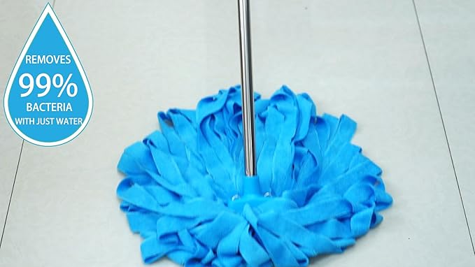 EaseYourDay Screw On Microfiber String Mop, One Stainless Steel Pole + Two Blue Microfiber Cloth Mop Heads
