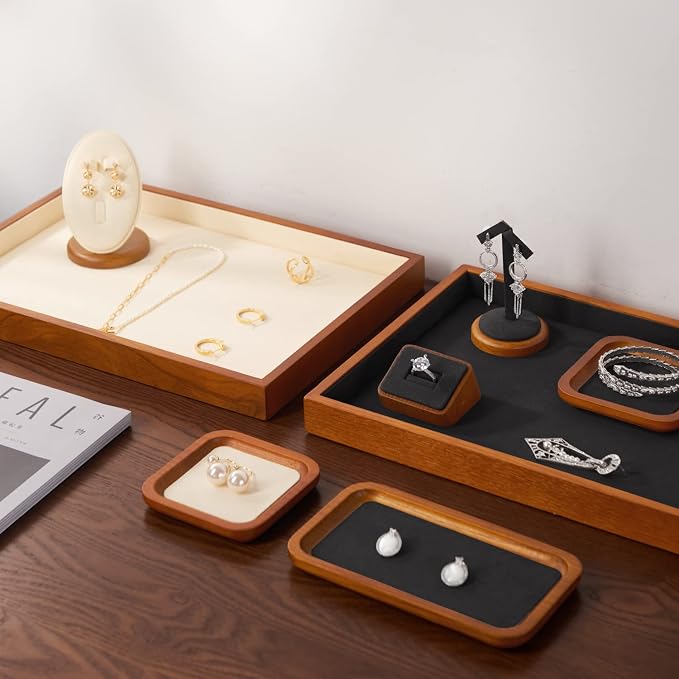 Oirlv Solid Wood Jewelry Tray,Jewelry Drawer Organizer,Watch Tray(Cream) | Stackable Design,For Necklaces Bracelets and Watches Organizing and Presentinge Legantly on Dressers&in Dresser&Vendors