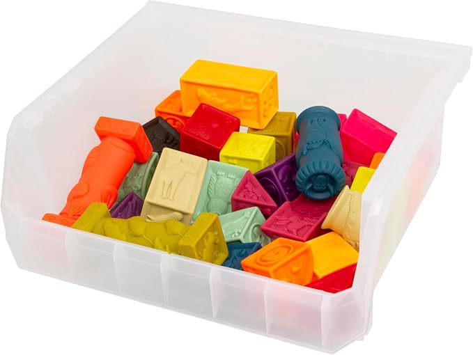 ReadySpace Extra Large Plastic Storage Bins, Stackable Organizer Containers for Closet Pantry Shelf Garage and Office Organization, Clear, 4 Pack | Open-Front Stackable Bins For Garage, Pantry, Closet & Office, 14,8"L X 16,5"W X 7"H, Nests When Empty, ...