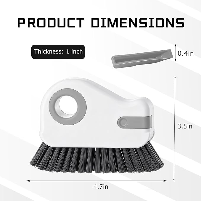 2 PCS 2 in 1 Groove Cleaning Brush, Multifunctional Window Track Cleaner with Hidden Scraper, Hard Bristle Grip Brush Sliding Door Cleaning Tool for Vehicle Home Office (Gray)