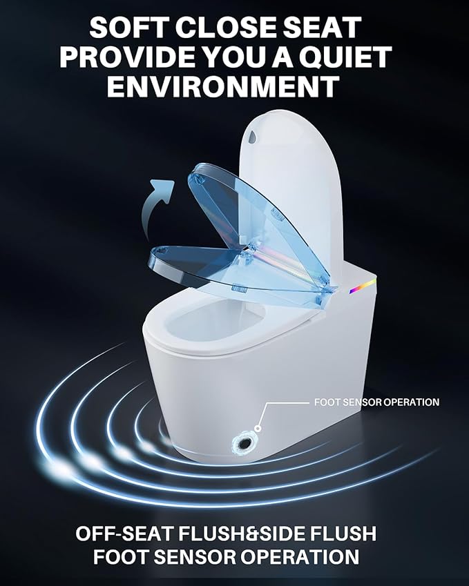 WinZo Smart toilet with bidet built in,Tankless Toilet Auto Open/Close Lid with Dryer, ADA Comfort Height Heat Seat, Instant Warm Water, Power Outage and Flush,Foot Sensor, LED Display, 1.28GPF White