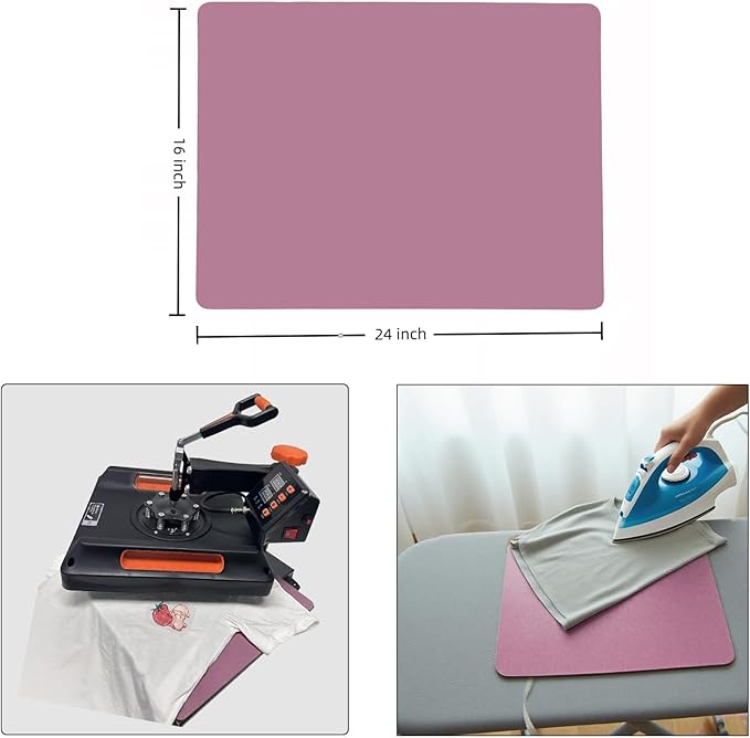 LGIB Silicone Heat Press Mat 24x16 Inch, Heat Resistant & Fireproof, Double Sided Washable Heat Press Pad for Vinyl Ironing HTV Transfer Sublimation & Crafting Projects,Pink
