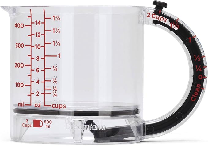 Dreamfarm Big Upcup All-in-1 Adjustable Measuring Cup - 2 Cup | Measures dry and liquid ingredients and scrapes itself clean, easy-to-read metric and imperial measurements, microwave safe